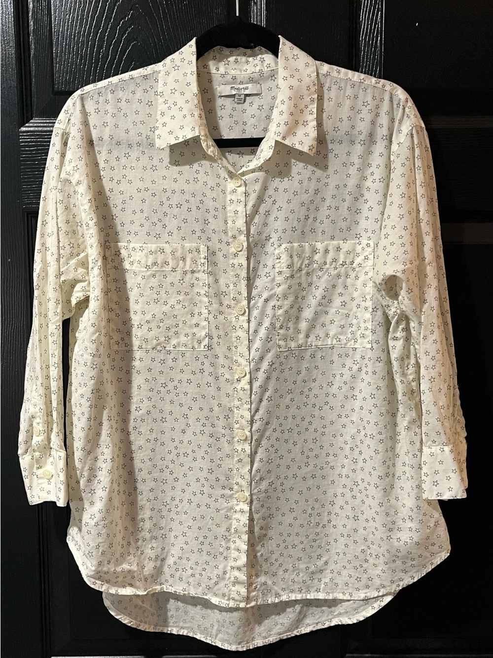 Madewell 100% Cotton Light Cream Button-Up Shirt with Subtle Star Print